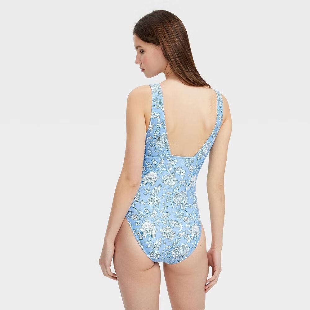 Roller Rabbit Floral Vines Empire Waist One Piece Swimsuit Blue - Womens XS NEW - Picture 2 of 5